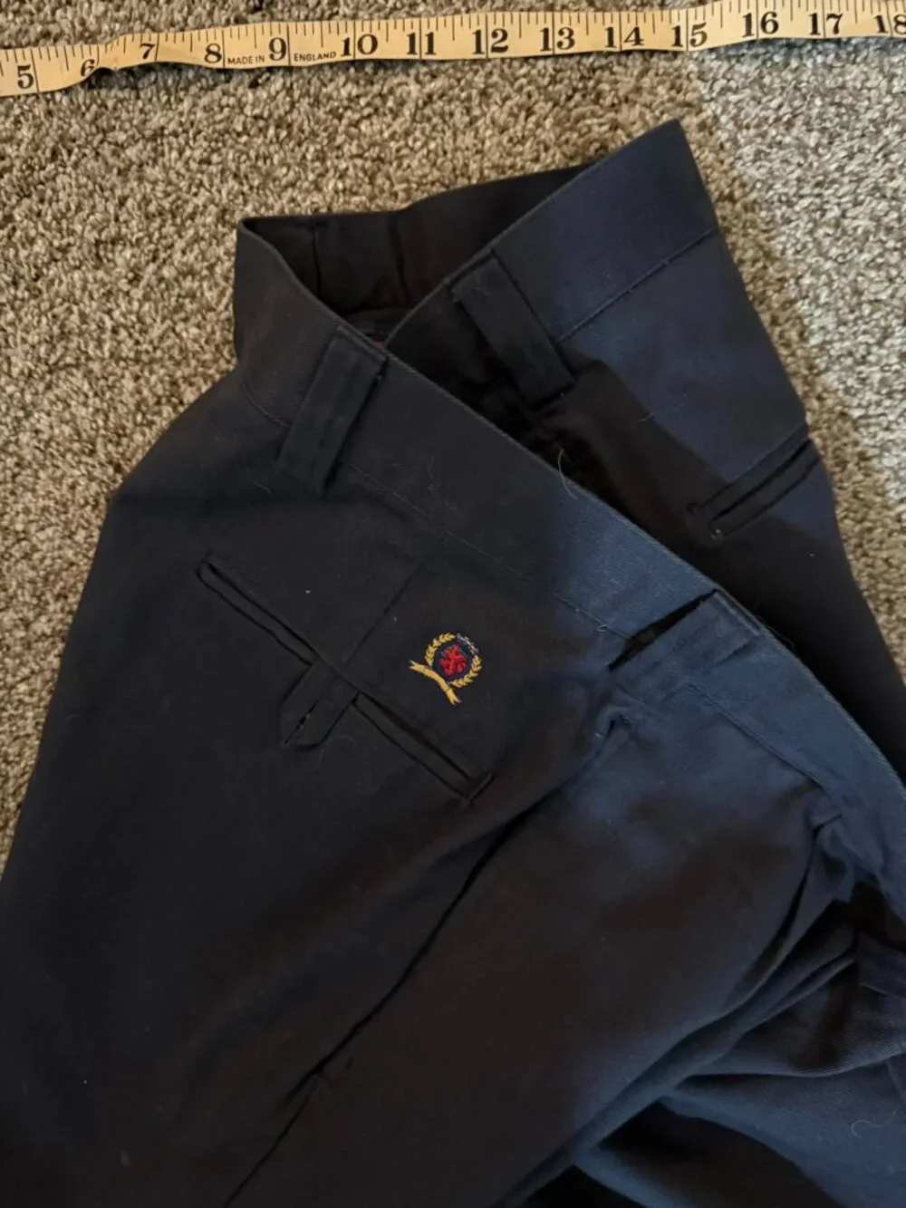 Tommy Hilfiger Crest Pleated Chinos Pants Navy Blue Mens 40x30
